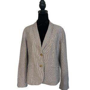 Talbot’s Blazer Linen Blend Coat Women 16 P Seersucker Jacket‎ Blue White EUC